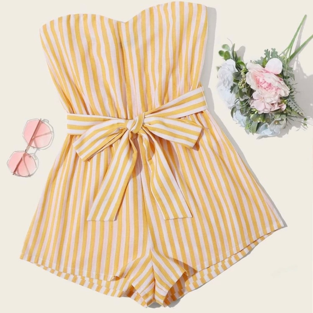 Strapless striped yellow romper